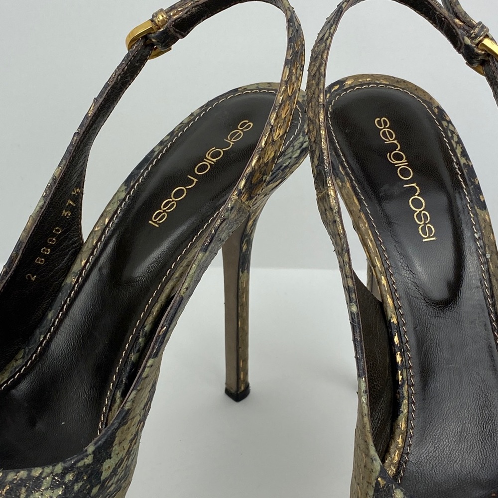 EUC SERGIO ROSSI METALLIC SNAKE PRINT PLATFORMS - Picture 7 of 7